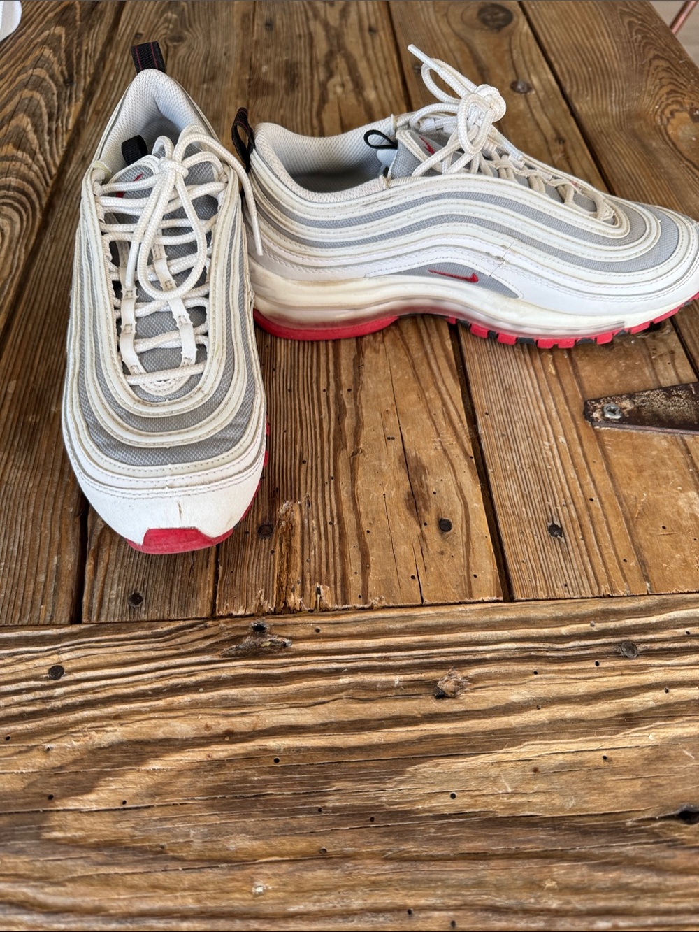 Nike White and Red Air Max 97 Sneakers